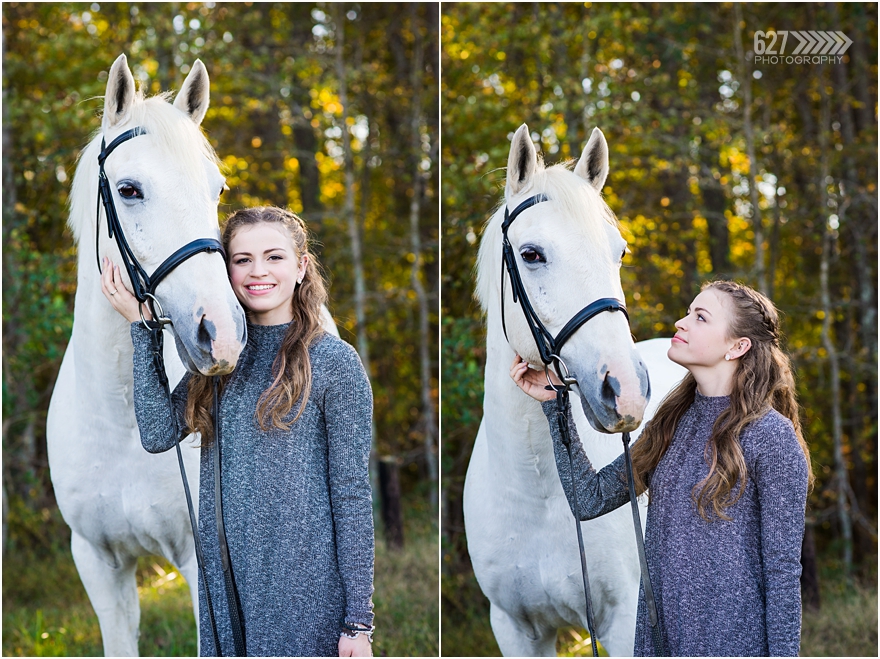 senior photos with white horse