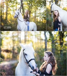 senior portraits with horse in the woods