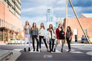 senior model team group on street