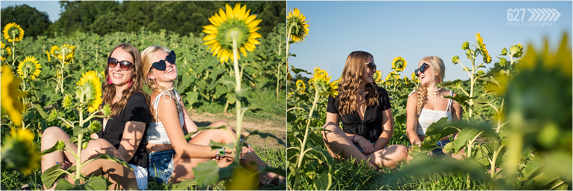 senior girls in sunflower field