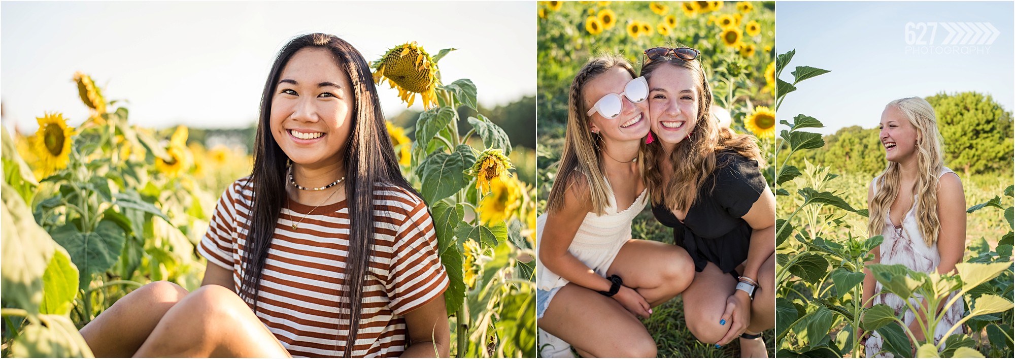 senior girls in sunflower field