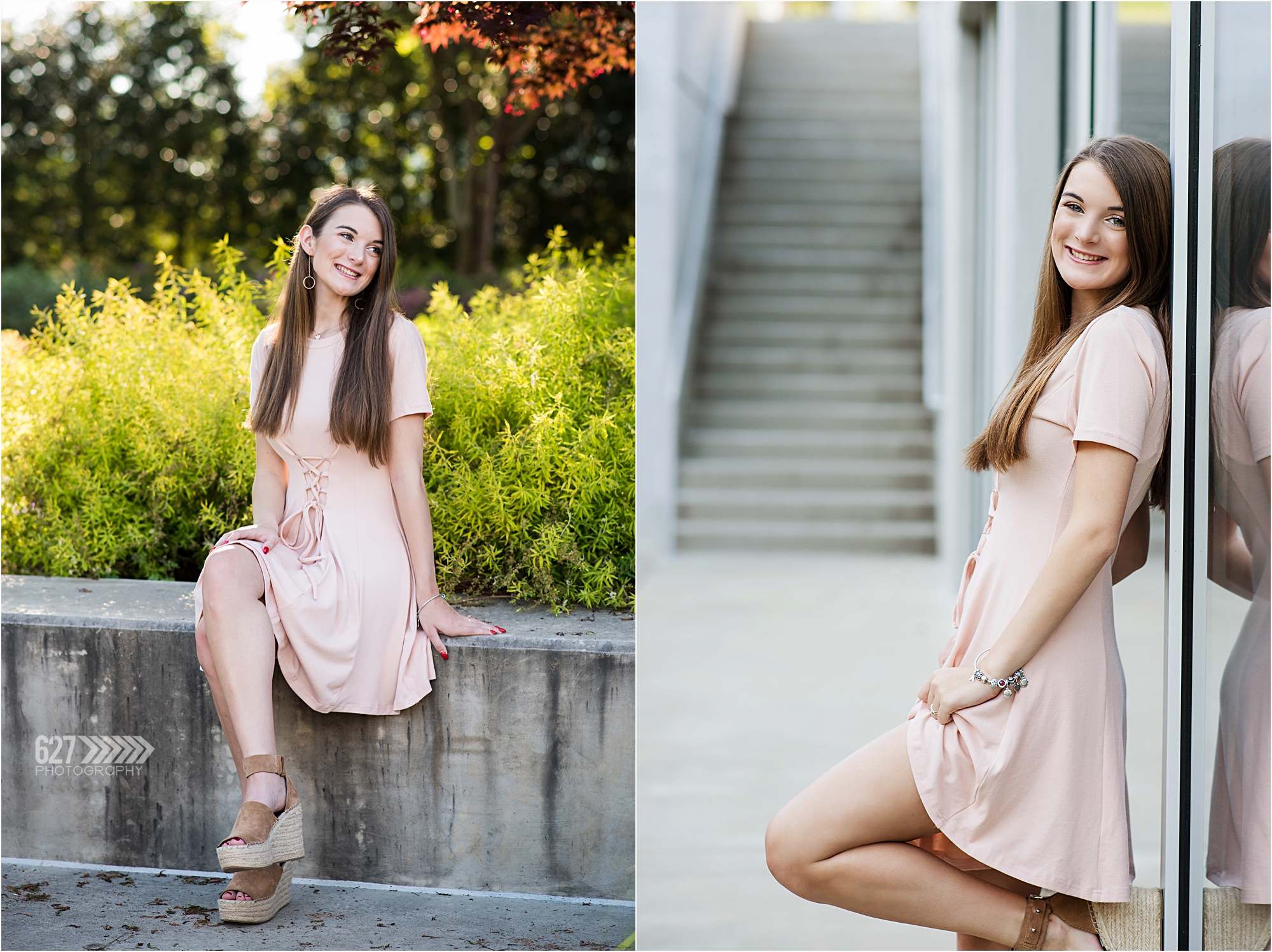 senior girl pale peach dress