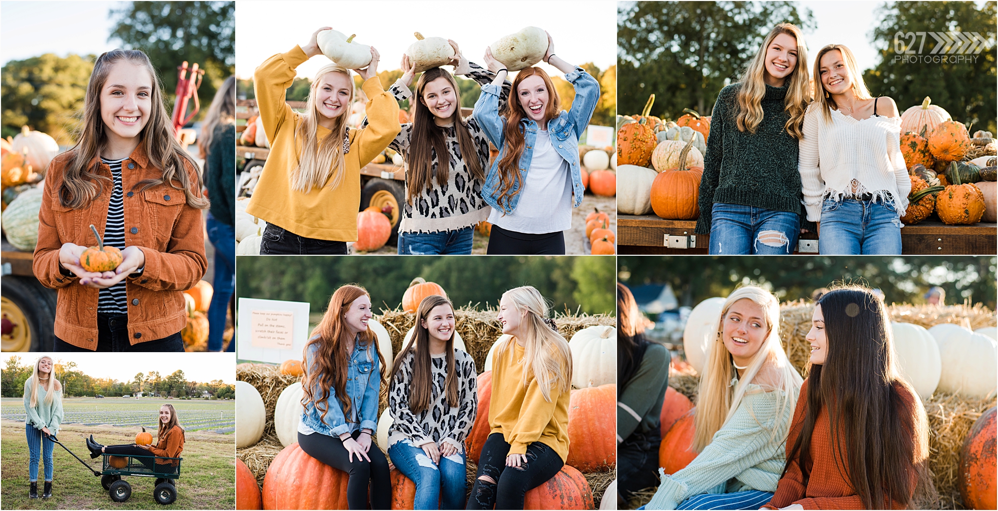 senior girls pumpkin patch fall portrait session