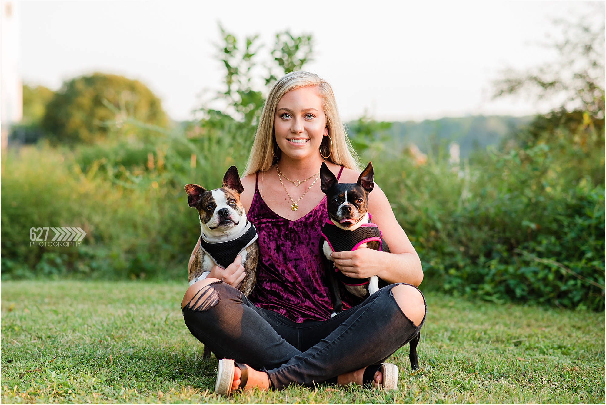 Senior girl with her 2 dogs