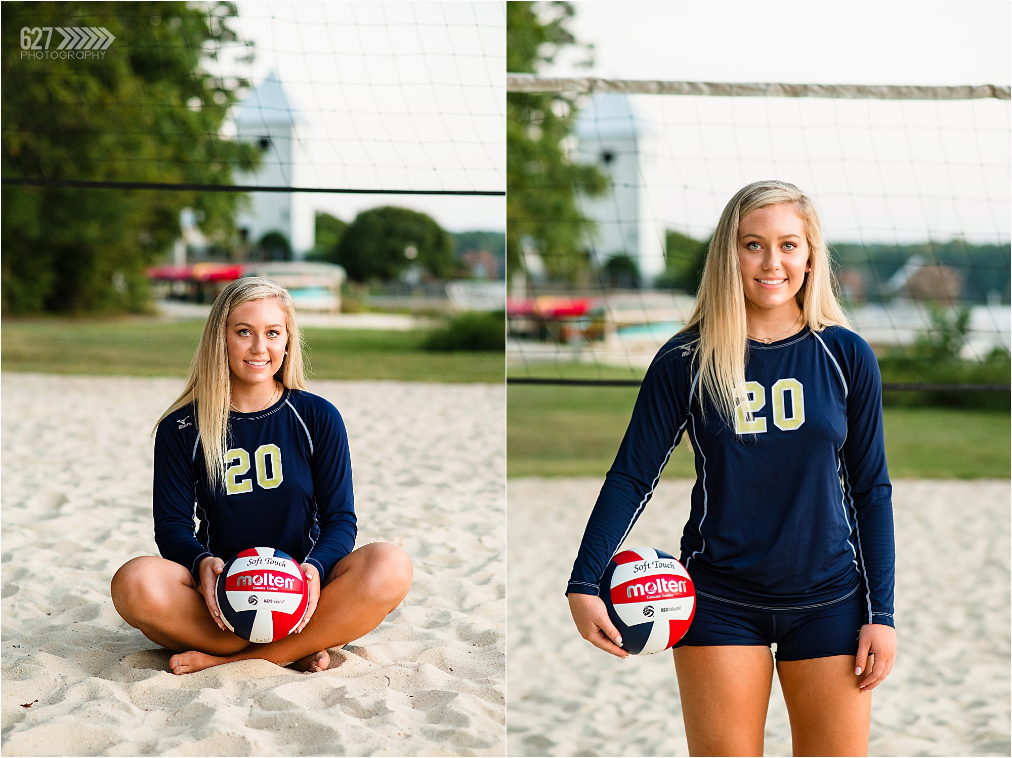 Senior girl with volleyball sand court
