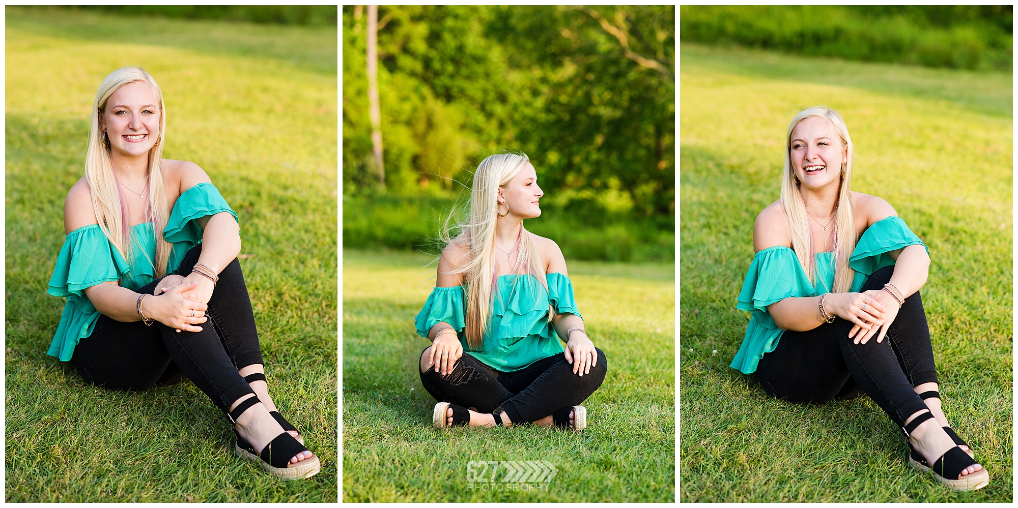 senior girl sitting in the grass