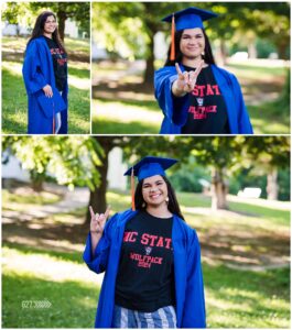 Senior girl NC State cap and gown