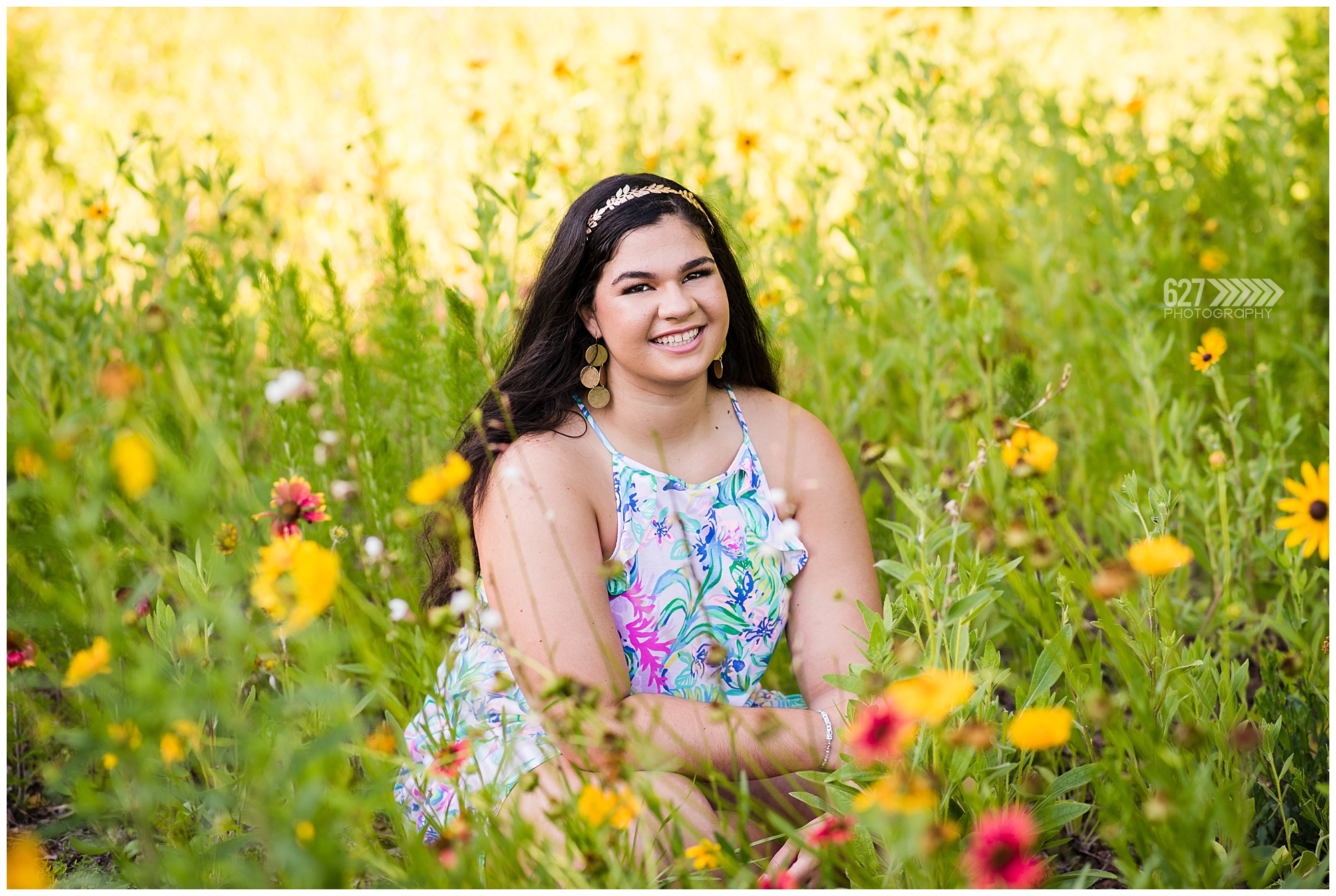 senior girl wildflower field