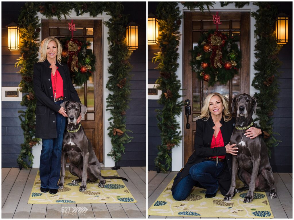 Raleigh Realtor Headshots on front porch with her dog