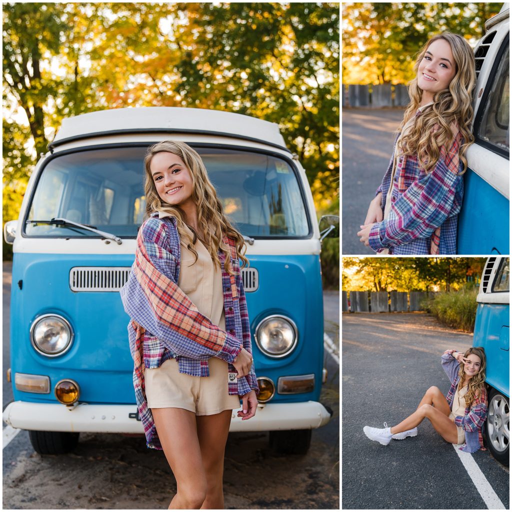 Senior Girl Downtown Raleigh Blue VW Van