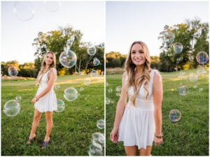 senior girl with bubbles