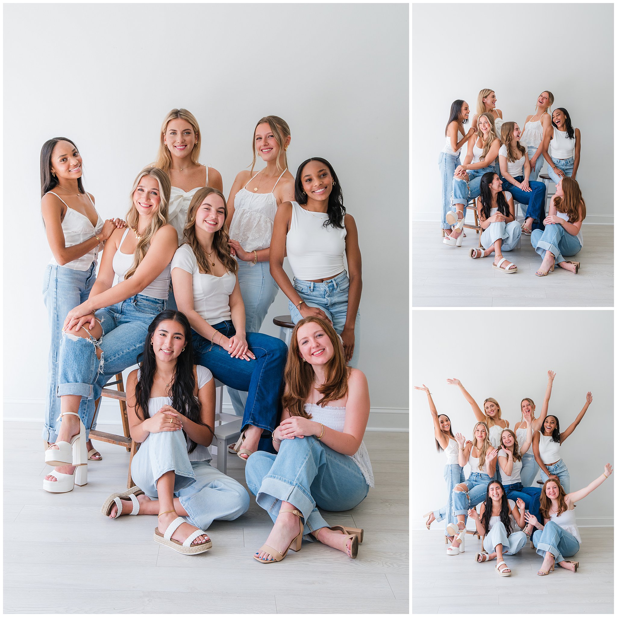 Studio 557 shoot with senior girls in jeans and white tops