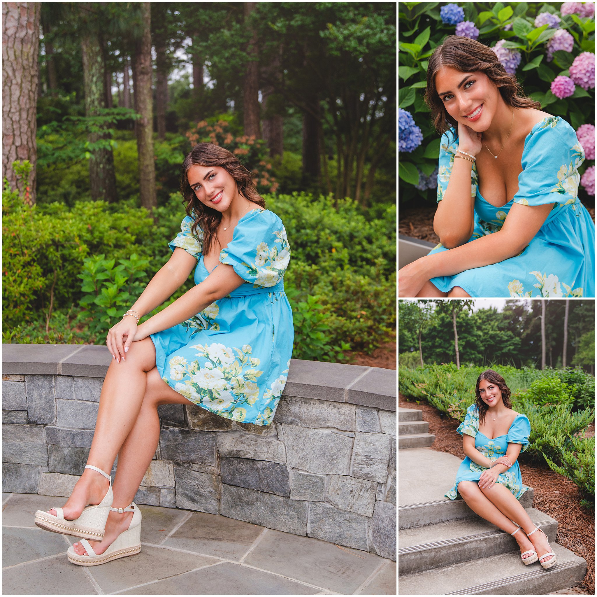 senior girl in garden for senior pictures raleigh nc
