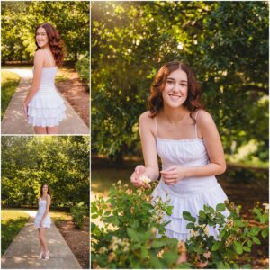 senior portraits with flowers in Raleigh NC at NCMA park