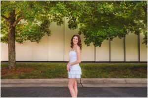 Apex Friendship senior photos with modern architecture at NC Museum of Art
