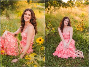 senior portraits with flowers in Raleigh NC at NCMA park