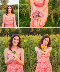 senior portraits with flowers in Raleigh NC at NCMA park