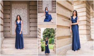 Senior photo session with multiple locations including studio, downtown, and nature