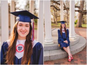 Apex Friendship graduate Kara posing at the Old Well during her UNC Chapel Hill cap and gown session