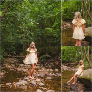 High school senior portrait in a natural creek setting near Raleigh, North Carolina.