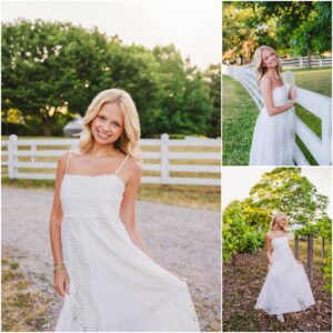 Senior pictures at Oak View Historic Farm with rustic barn backdrop in Raleigh NC