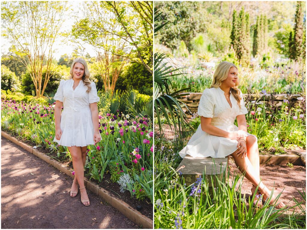 senior portrait at Duke Gardens with spring flowers