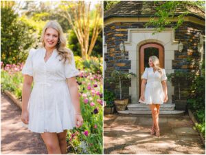 senior portrait at Duke Gardens with spring flowers