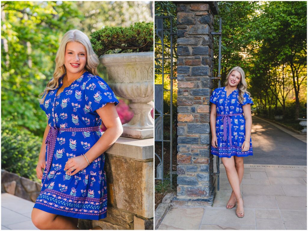 Natural senior portrait at Duke Gardens with spring flowers