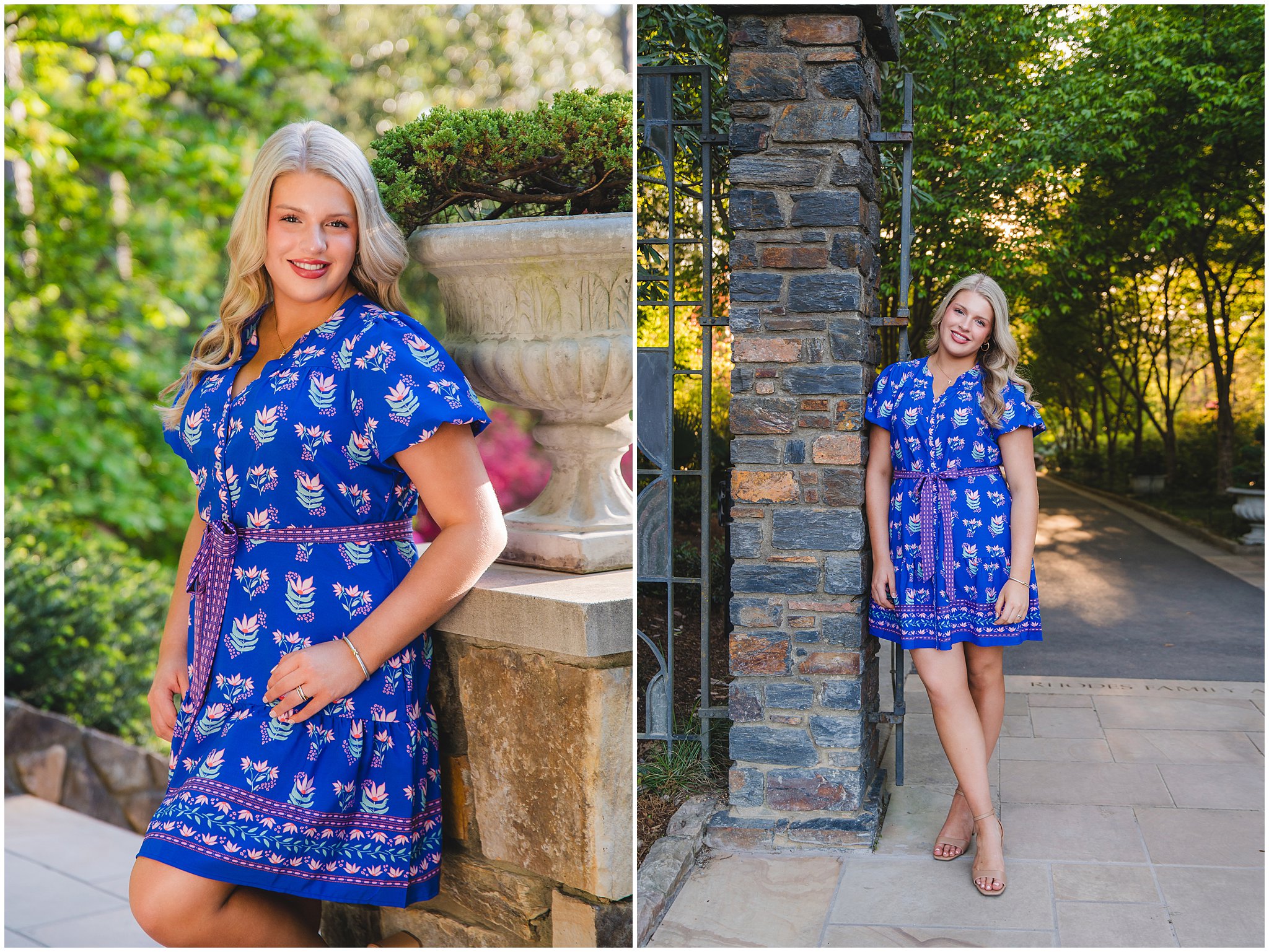 Natural senior portrait at Duke Gardens with spring flowers