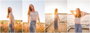 Waterfront senior portrait at Lake Crabtree