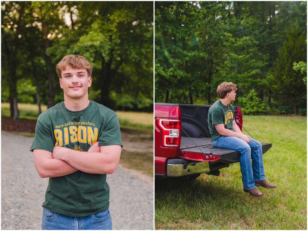 Holly Springs High School senior with his truck during senior portraits