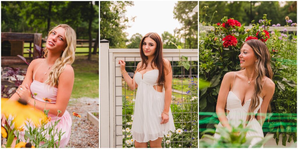 Senior Model Team members relaxing and laughing together outside the flower farm after their portrait session.