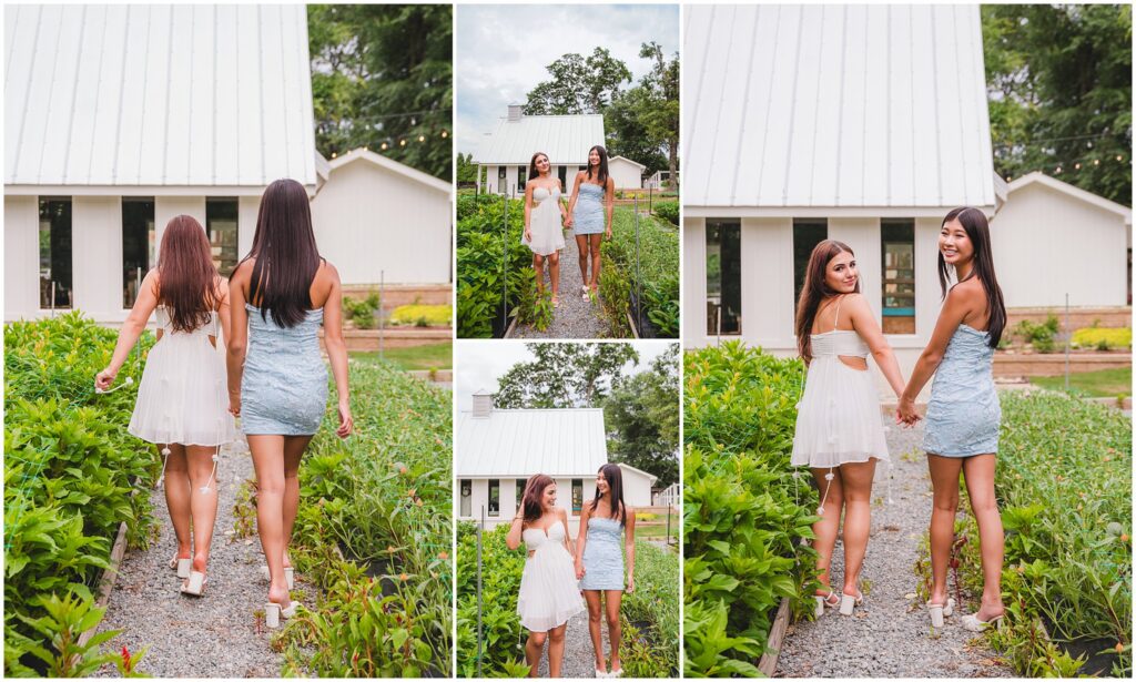 Senior girls walking through the gardens during the first 627 Photography Senior Model Team shoot.