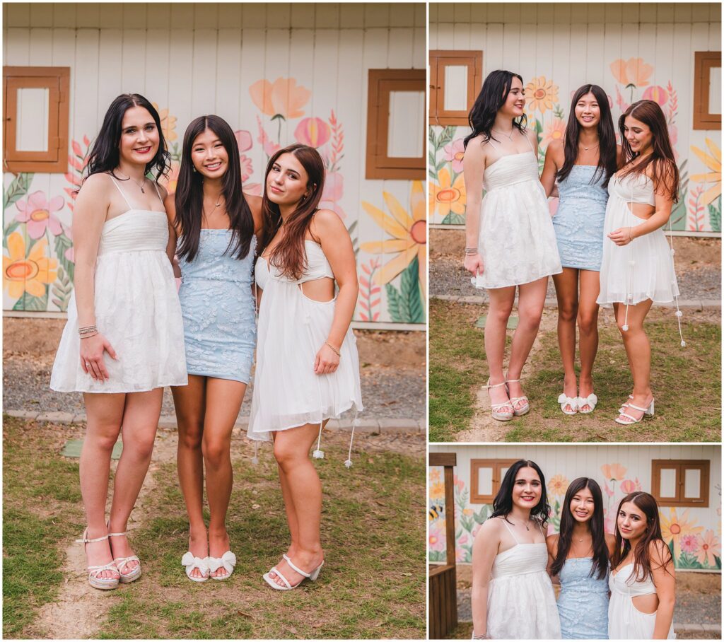 Senior Model Team members relaxing and laughing together outside the flower farm after their portrait session.