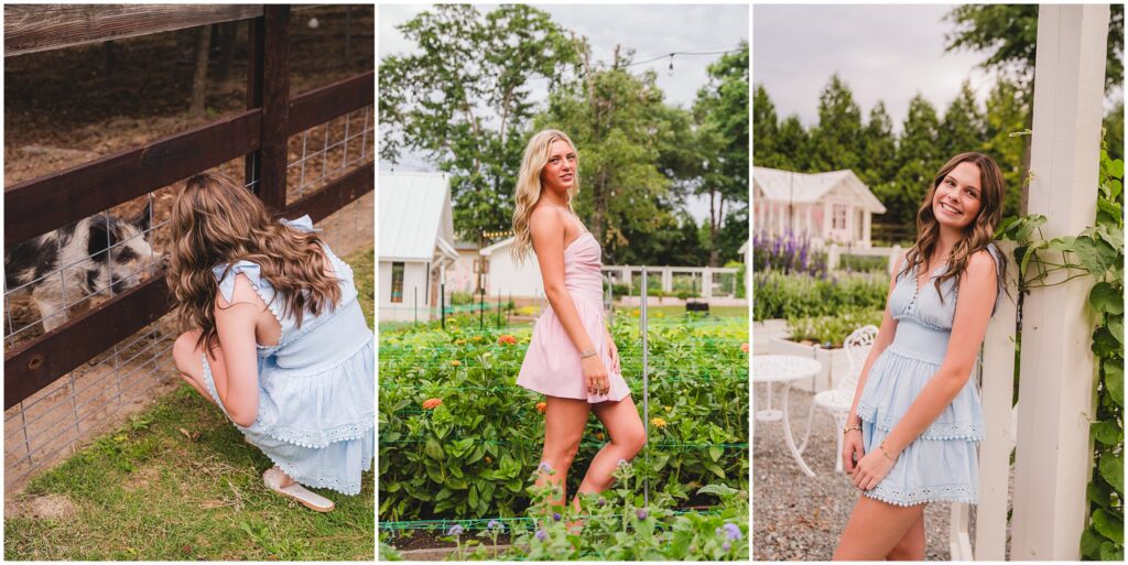 Senior Model Team members relaxing and laughing together outside the flower farm after their portrait session.