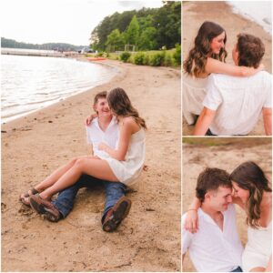 Emilee and Wesley laughing during their lighthearted couple photo session