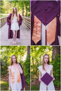 Class of 2026 senior wearing her cap and gown for graduation portraits