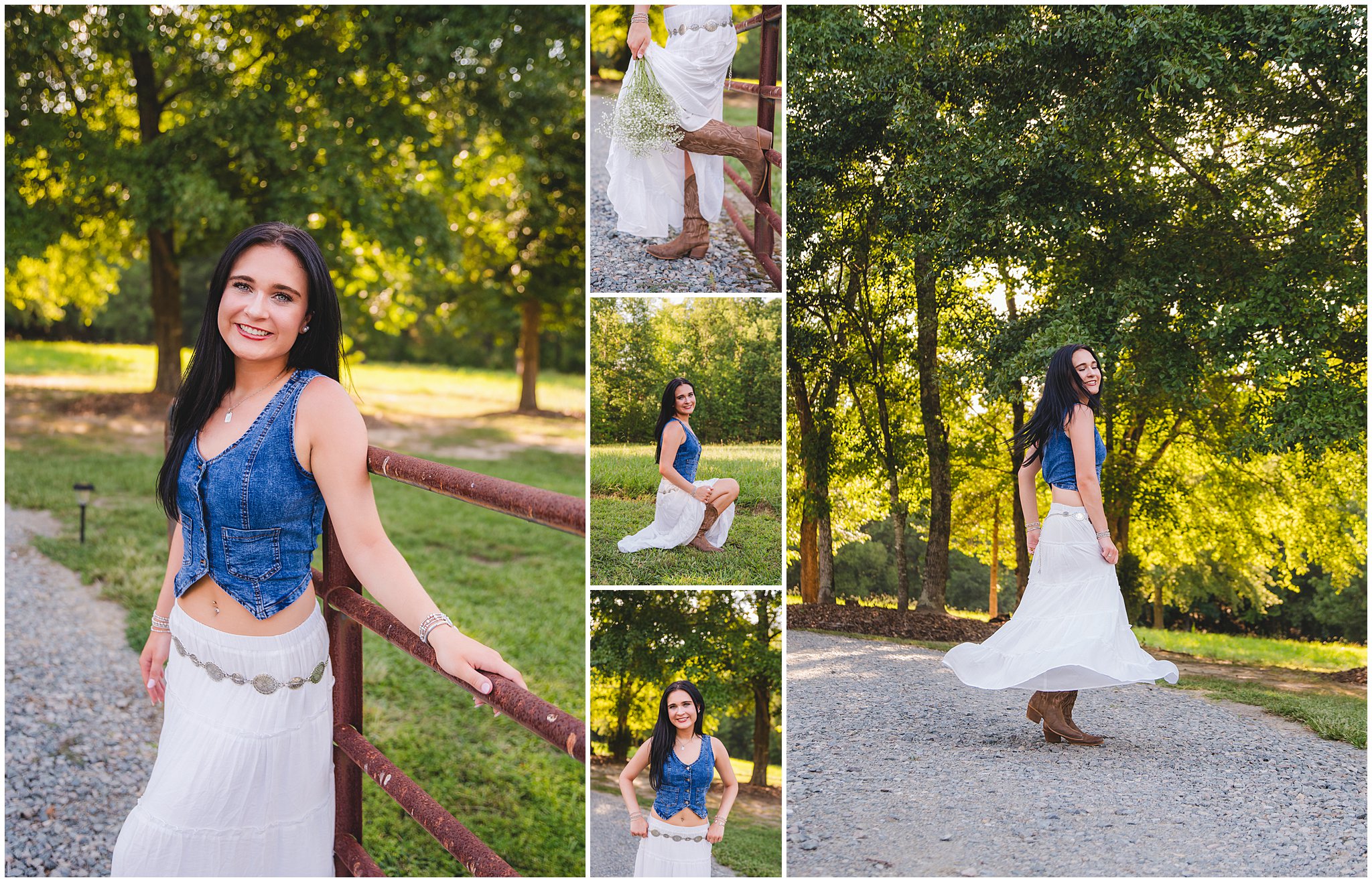 Senior girl wearing denim and white for a country-style portrait