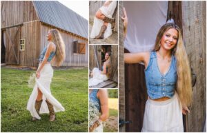 Senior girl posing in denim against a rustic country backdrop