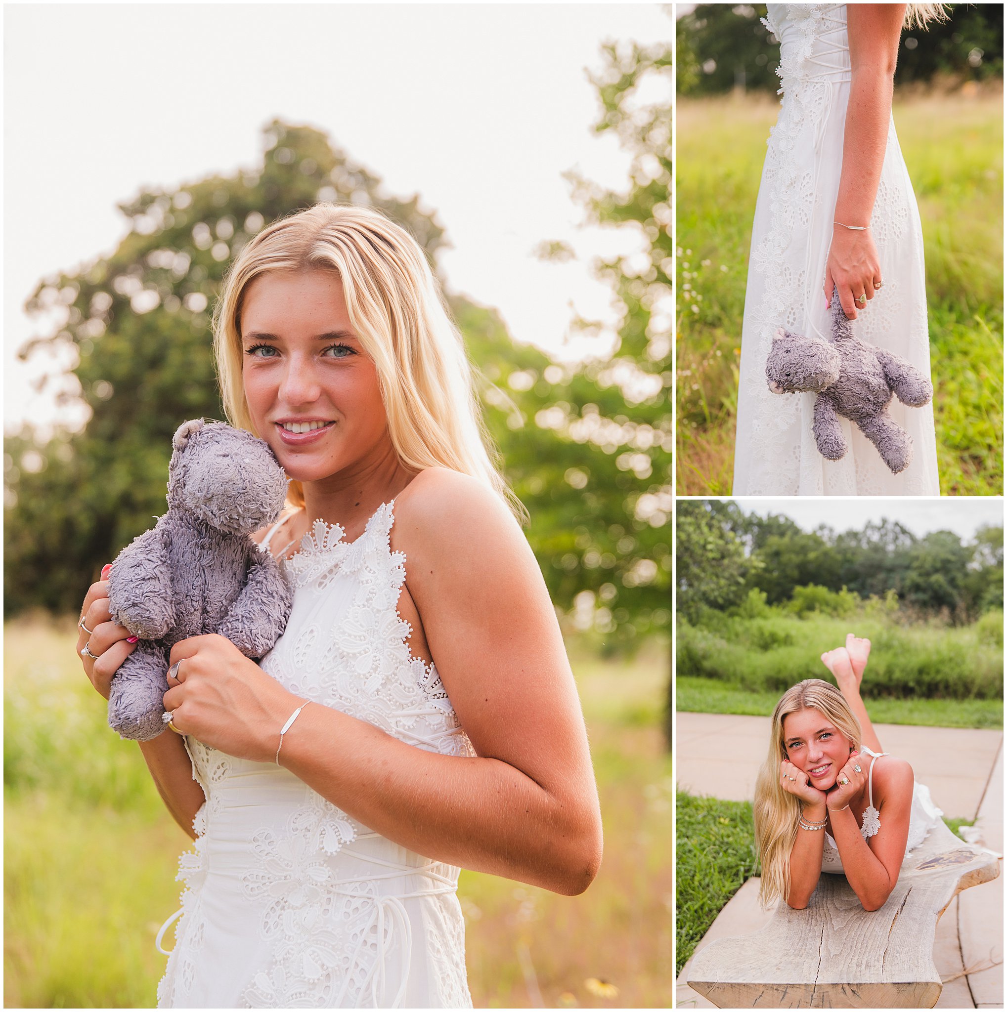 Senior girl holding her childhood stuffed hippo